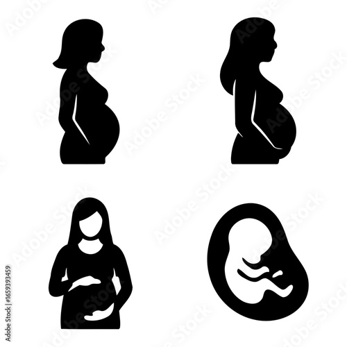 Stages of motherhood: A collection of iconic silhouettes which artfully capture the transformative stages of pregnancy, celebrating the journey of motherhood.