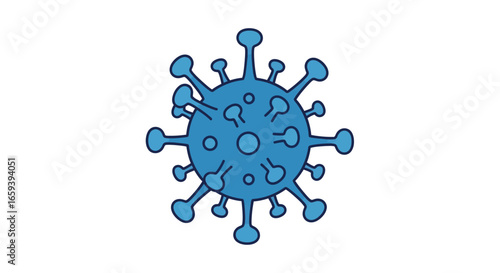 Hand-drawn representation of a blue virus particle illustrating infectious disease concept conveying themes like medical research and public health