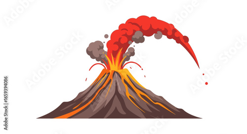 Volcanic Eruption Illustration with Flowing Lava and Smoke Displaying Natural Force and Geological Activity