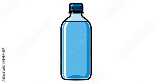 Vibrant illustration of a water bottle, rendered in a cartoon style on a clean white backdrop representing hydration and refreshment through