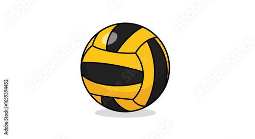 Stylized volleyball illustration with vibrant yellow and sleek black stripes on clean white backdrop depicting sport energy