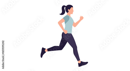 Woman's brisk jogging illustration capturing the essence of a healthy and athletic lifestyle against a clean white canvas