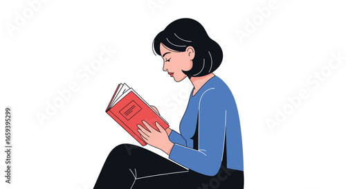 Woman immersed in a captivating book a moment of literary pleasure and intellectual discovery in a tranquil isolated setting