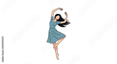 Serene blue dressed dancer gracefully strikes a pose in a captivating performance, evoking a sense of artistic harmony and rhythmic expression