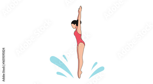 Elegant diver preparing to enter the water with grace, isolated on a clean white background, ready for aquatic adventure