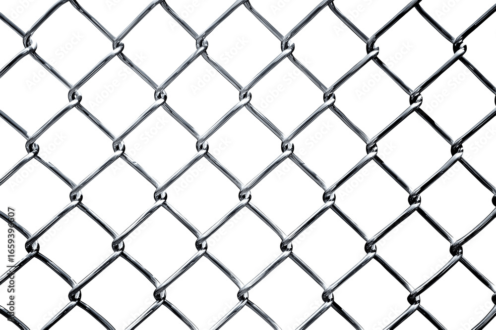 Naklejka premium Silver metallic chainlink fence with interwoven diamond-shaped pattern