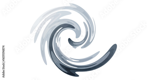 Whirlwind of tranquility: A fluid abstract design for versatile applications, showcasing movement and dynamism in cool gray tones on a clean