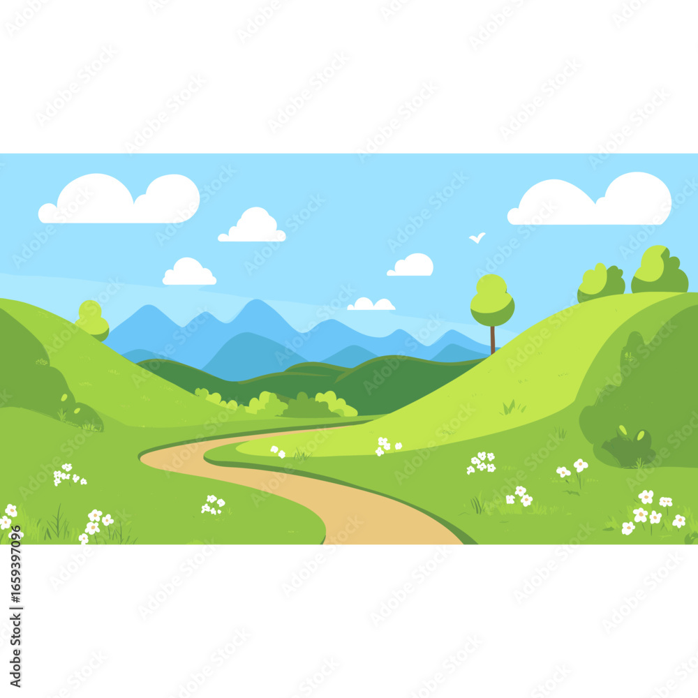 Fototapeta premium An outdoor trail in the mountains outdoors green illustration vector