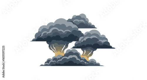 Abstract vector illustration of stylized mushroom cloud formations representing impactful events or abstract depictions of powerful phenomena