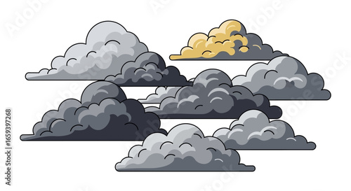 Cartoonish Weather Front: Stylized Clouds Illustrating Atmospheric Conditions and Meteorological Elements in a Fun, Whimsical Manner