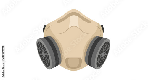 Illustration of a safety respirator mask on a white background depicting industrial protection and personal protective equipment