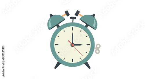 Vintage Style Alarm Clock Illustration with Mechanical Bells and Wind-Up Key Depiction for Time Management