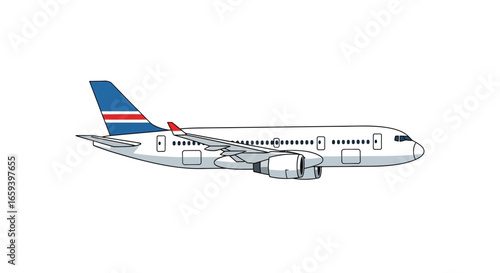 Illustration depicting a passenger airplane with distinct blue tail markings offering a simple yet recognizable representation of air travel and