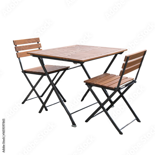 Modern Outdoor Patio Table with Two Chairs, Angled Side Perspective, Isolated