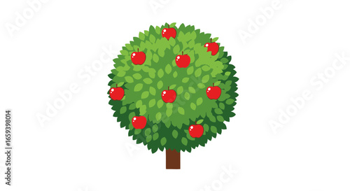 Vibrant apple tree illustration showcasing a lush canopy filled with ripe fruits against clear backdrop