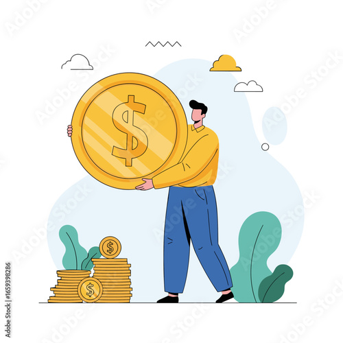 Illustrating the concept of financial growth and wealth accumulation through coinage and investment