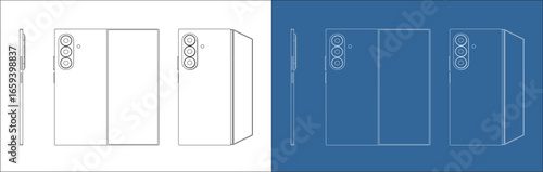 Foldable Smartphone 3D CAD Blueprint Vector