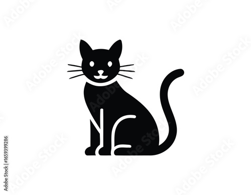 Elegant Black Cat Silhouette Sitting Calmly on White Background Vector Illustration Domestic Pet Feline Companion Animal Lover Design Element Graphic Resource