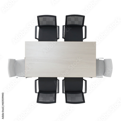 Top-Down View of Minimalist Living Room Table and Chair Arrangement, Isolated