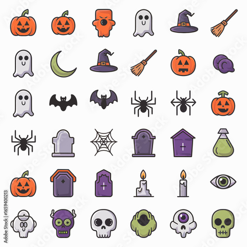 Spooky Halloween icons perfect for festive designs, invitations, and chilling creative projects