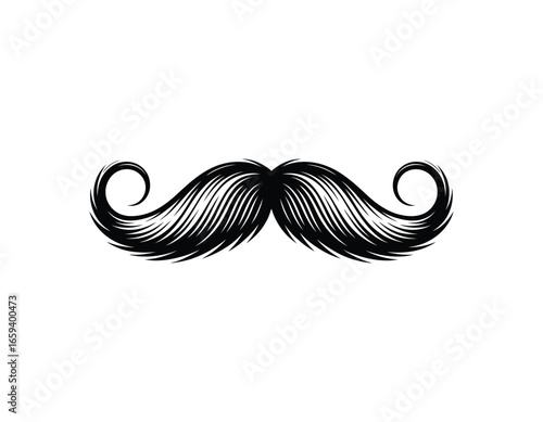 Elegant Black Mustache with Curled Ends on White Background Manly Style and Retro Look Graphic Element Illustration for Design and Decoration