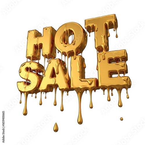 Golden Hot Sale Text with Dripping Effect on Transparent Background Style