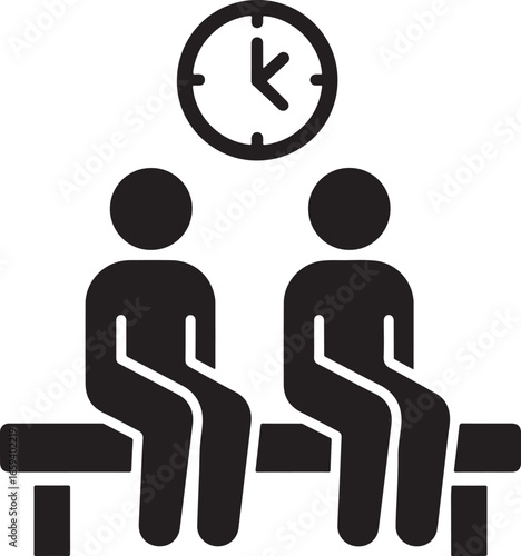 Waiting Area Icon – People Sitting with Clock Symbol