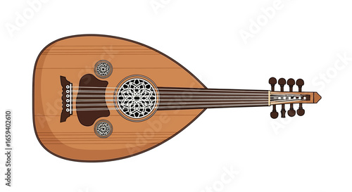 Elegant illustration of an oud, a pear-shaped stringed instrument with cultural resonancethe harmonic essence and timeless design of this middle