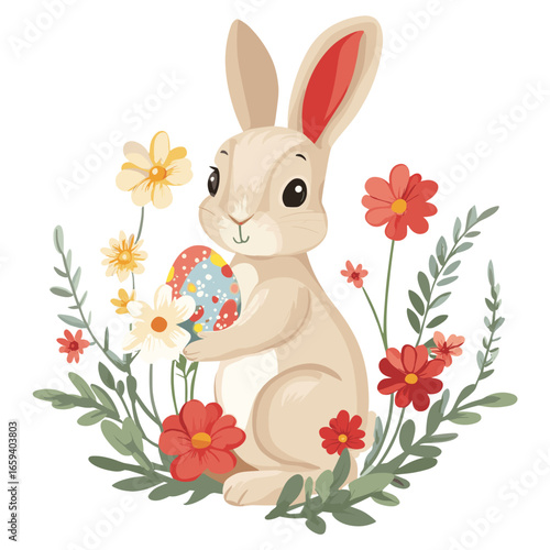 Cute bunny illustration colorful flowers vector