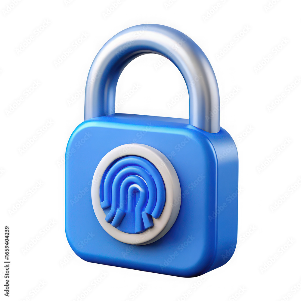 Blue modern padlock with fingerprint scanner isolated on transparent background Blue modern padlock with fingerprint scanner isolated on transparent background