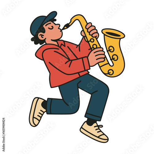 Cartoon saxophonist playing music vector