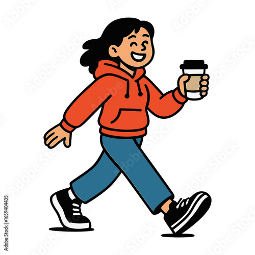 Smiling person holding coffee cup vector