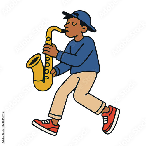 Cartoon saxophonist playing music vector