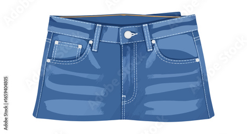 Denim Delight: An Artistic Rendition of Classic Blue Jean Shorts with Detailed Stitching and a Relaxed Casual Feel Portrayed in a Modern Watercolor
