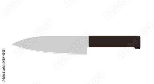 Clean graphic of a kitchen knife with grey blade and dark handle against a white background with plenty of space for use as an icon