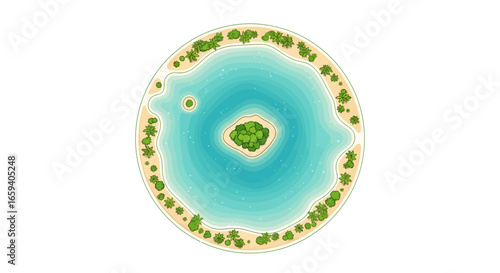 Aerial view of a tropical island paradise with azure waters and lush greenery, perfect for vacation getaways, serene backgrounds, and travel themes