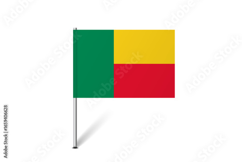 Benin flag - map pin flag representing a country cultural identity and heritage. The essence of national pride and unity. Map pin flag stuck in a white background