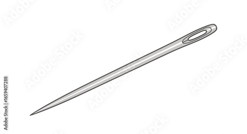 Isolated Sewing Needle with an Eyelet and a Sharp Point on a Clean White Backdrop for Tailoring Projects