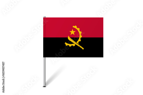 Angola flag - map pin flag representing a country cultural identity and heritage. The essence of national pride and unity. Map pin flag stuck in a white background