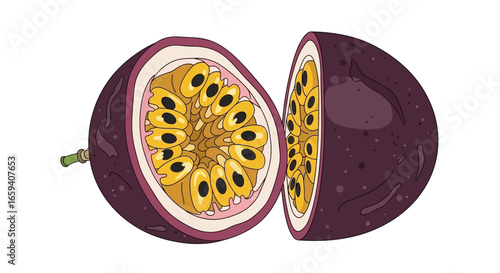 Passion fruit sections showcasing seeds and vibrant colors against a clean background enhancing visual appeal