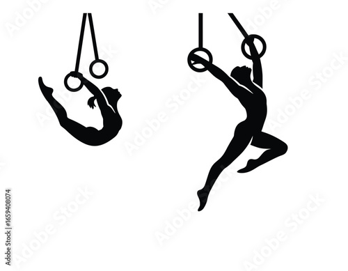 Gymnastics Rings Silhouettes Athletic Performance Strength Training Coordination and Body Control Exercises Illustration for Sporting Events Posters and Fitness Centers