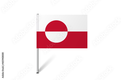 Greenland flag - map pin flag representing a country cultural identity and heritage. The essence of national pride and unity. Map pin flag stuck in a white background