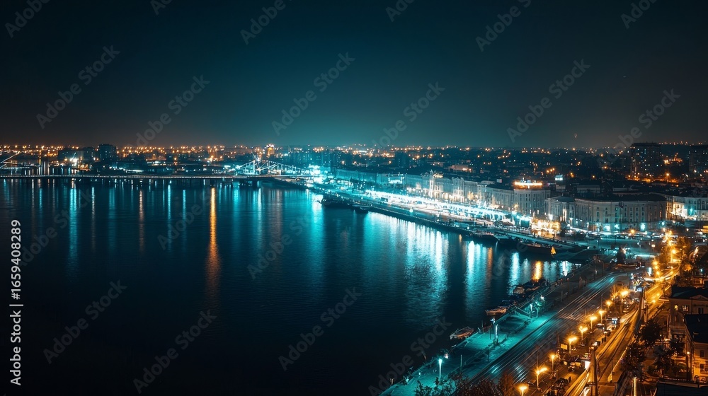 Obraz premium Night view of the sea city