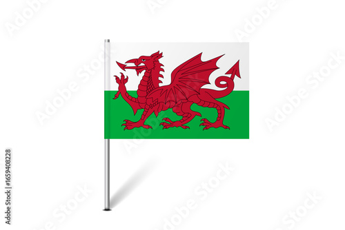 Wales flag - map pin flag representing a country cultural identity and heritage. The essence of national pride and unity. Map pin flag stuck in a white background