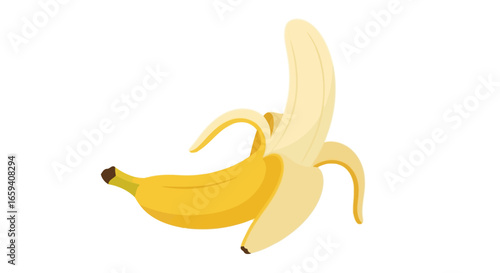 Whimsical Banana Illustration: A Playful Depiction of a Peeled Fruit on a White Backdrop