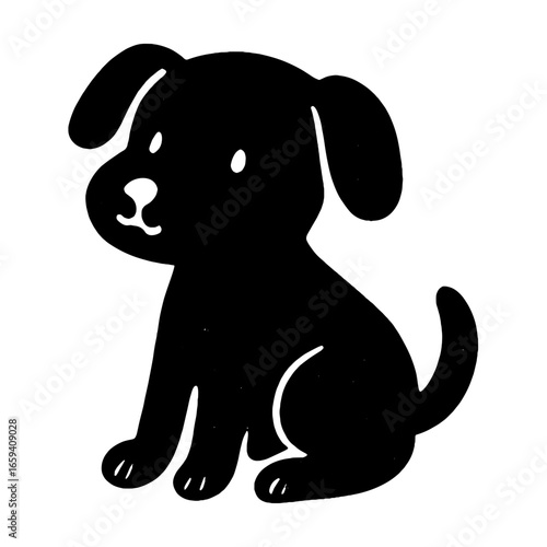 Cute black puppy silhouette illustration vector