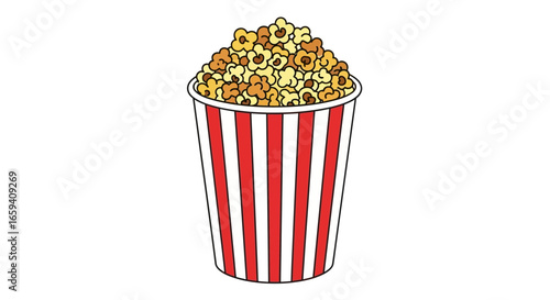 A delightfully tempting container of freshly popped popcorn ready for an evening movie marathon treat snack or an animated feast showing