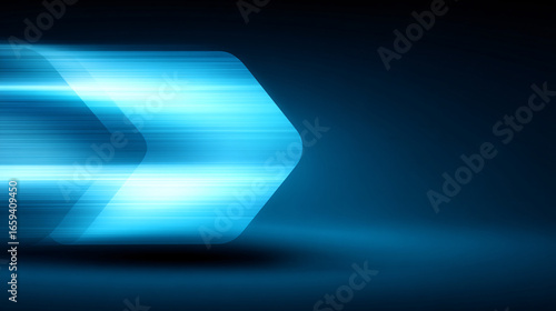 minimal glowing share icon on futuristic deep blue background with clean copy space, glowing right arrow in dark backdrop