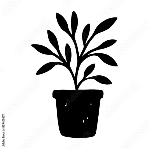 Minimalist potted plant silhouette vector