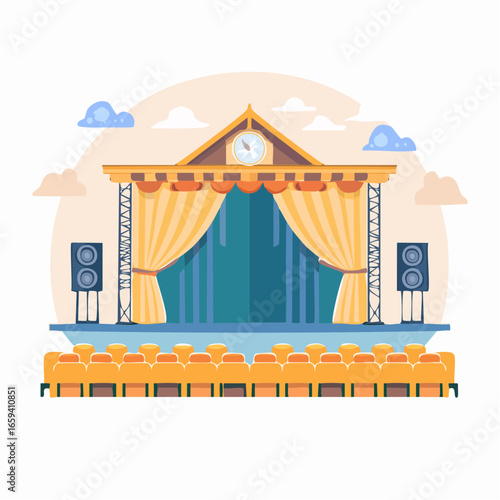 劇場・興行場とエンタメステージを表すベクターイラスト